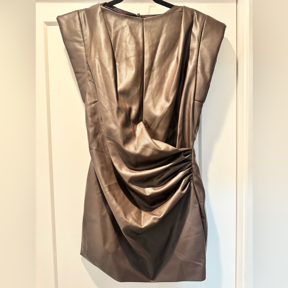 Ronny Kobo Dila Faux-leather Cap Sleeve Mini Dress In Brown - Picture 5 of 8